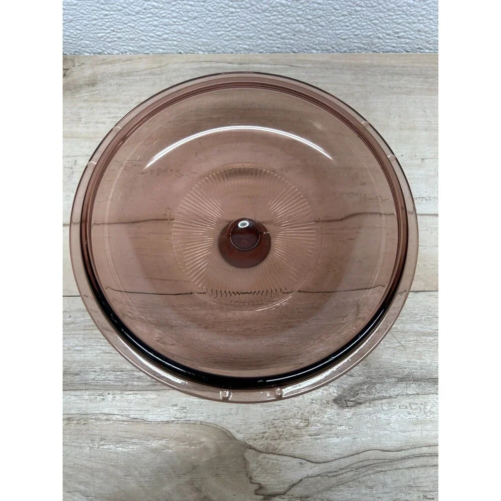 Vtg 1991 Pyrex Vision Cranberry Coning Cookware 1-Qt/L Round Casserole With Lids